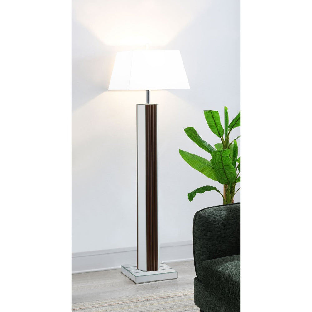 English Elm Echolls Mirrored Panel Floor Lamp with Fabric Shade for Living Room Ambiance B062S02064