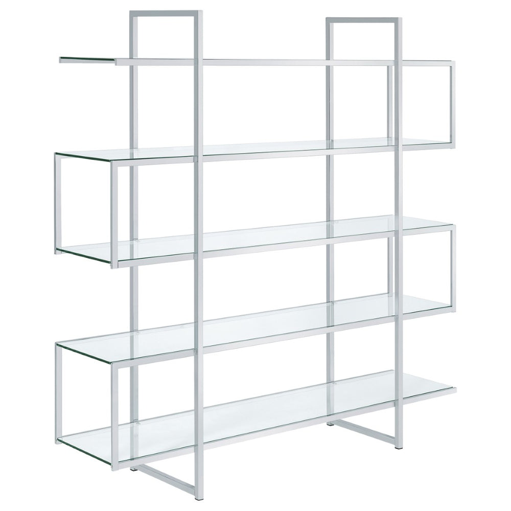 English Elm Harison Five Tier Tempered Glass Bookcase with Polished Chrome Frame for Modern Spaces B062S02067
