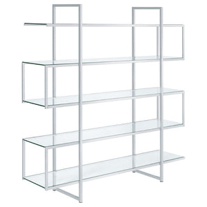 English Elm Harison Five Tier Tempered Glass Bookcase with Polished Chrome Frame for Modern Spaces B062S02067