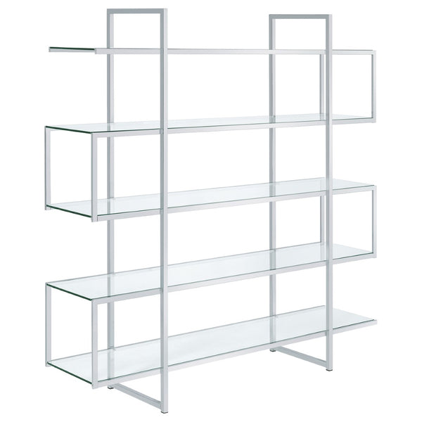 English Elm Harison Five Tier Tempered Glass Bookcase with Polished Chrome Frame for Modern Spaces B062S02067