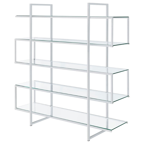 English Elm Harison Five Tier Tempered Glass Bookcase with Polished Chrome Frame for Modern Spaces B062S02067