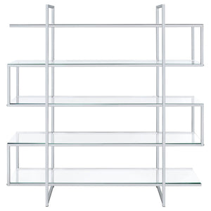 English Elm Harison Five Tier Tempered Glass Bookcase with Polished Chrome Frame for Modern Spaces B062S02067