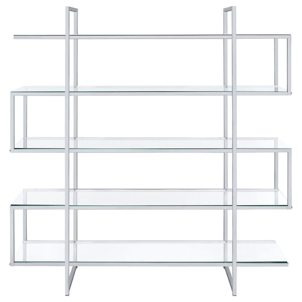 English Elm Harison Five Tier Tempered Glass Bookcase with Polished Chrome Frame for Modern Spaces B062S02067