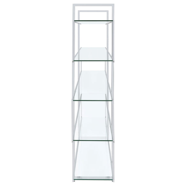 English Elm Harison Five Tier Tempered Glass Bookcase with Polished Chrome Frame for Modern Spaces B062S02067