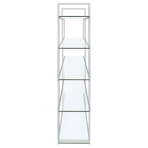 English Elm Harison Five Tier Tempered Glass Bookcase with Polished Chrome Frame for Modern Spaces B062S02067