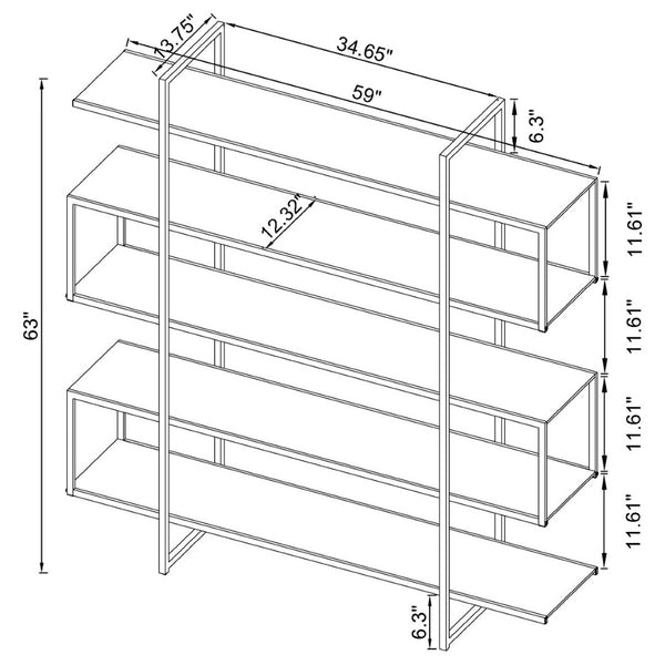 English Elm Harison Five Tier Tempered Glass Bookcase with Polished Chrome Frame for Modern Spaces B062S02067