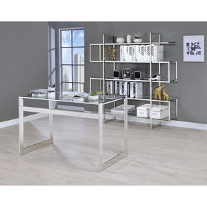 English Elm Harison Five Tier Tempered Glass Bookcase with Polished Chrome Frame for Modern Spaces B062S02067