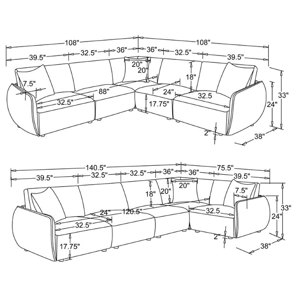 English Elm Logan Five Piece Chenille Modular Sectional for Open Concept Contemporary Living Rooms B062S02068