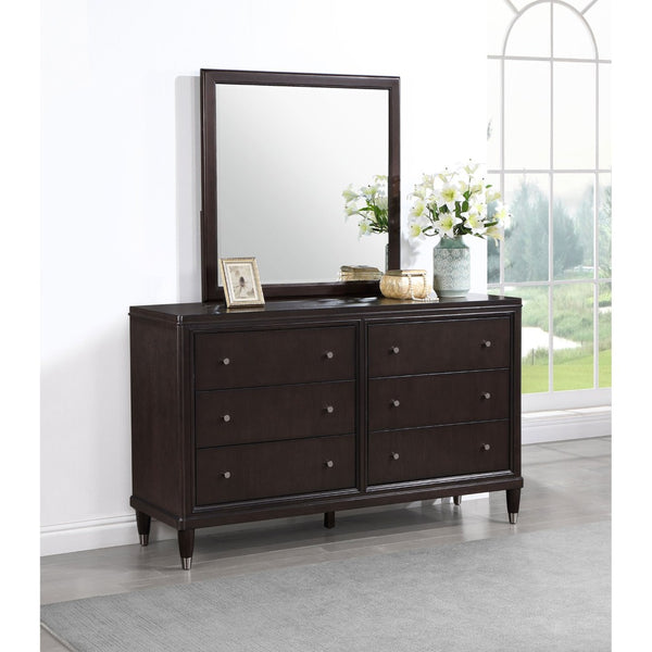 English Elm Navarro Six Drawer Dresser with Beveled Mirror Rich Brown Finish Bedroom Storage B062S02076