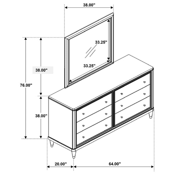 English Elm Navarro Six Drawer Dresser with Beveled Mirror Rich Brown Finish Bedroom Storage B062S02076