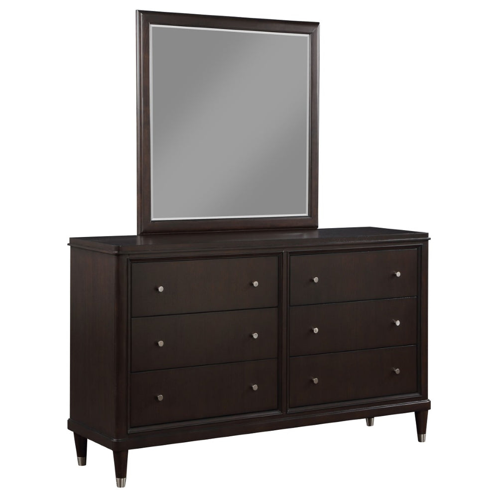 English Elm Navarro Six Drawer Dresser with Beveled Mirror Rich Brown Finish Bedroom Storage B062S02076