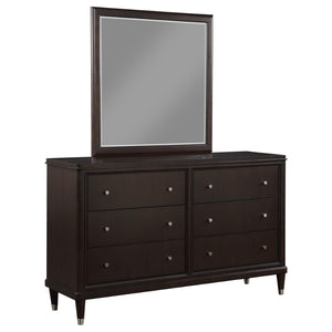 English Elm Navarro Six Drawer Dresser with Beveled Mirror Rich Brown Finish Bedroom Storage B062S02076