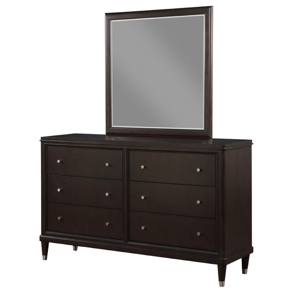 English Elm Navarro Six Drawer Dresser with Beveled Mirror Rich Brown Finish Bedroom Storage B062S02076