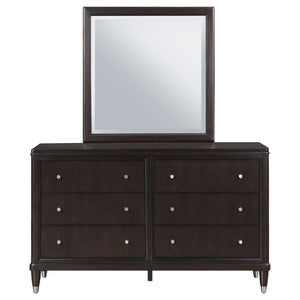 English Elm Navarro Six Drawer Dresser with Beveled Mirror Rich Brown Finish Bedroom Storage B062S02076