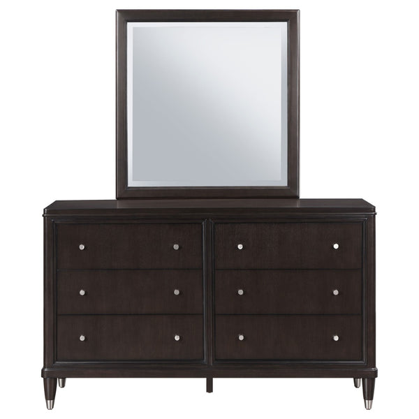 English Elm Navarro Six Drawer Dresser with Beveled Mirror Rich Brown Finish Bedroom Storage B062S02076
