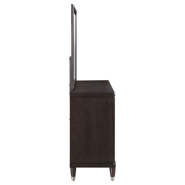 English Elm Navarro Six Drawer Dresser with Beveled Mirror Rich Brown Finish Bedroom Storage B062S02076