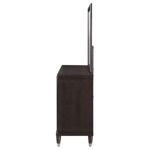 English Elm Navarro Six Drawer Dresser with Beveled Mirror Rich Brown Finish Bedroom Storage B062S02076