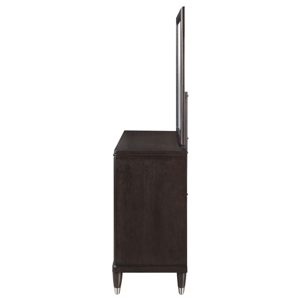 English Elm Navarro Six Drawer Dresser with Beveled Mirror Rich Brown Finish Bedroom Storage B062S02076