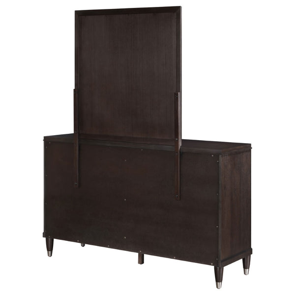 English Elm Navarro Six Drawer Dresser with Beveled Mirror Rich Brown Finish Bedroom Storage B062S02076