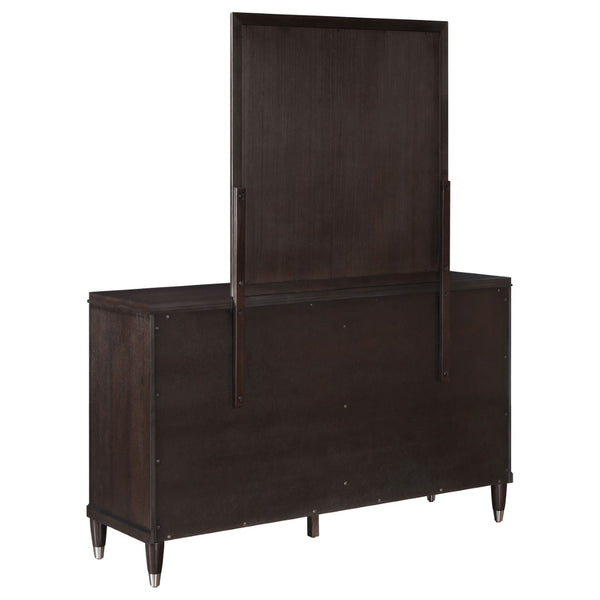 English Elm Navarro Six Drawer Dresser with Beveled Mirror Rich Brown Finish Bedroom Storage B062S02076