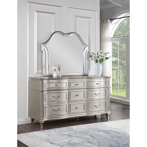 English Elm Colwood Nine Drawer Dresser with Beveled Mirror Silver Oak Glam Bedroom Storage B062S02077