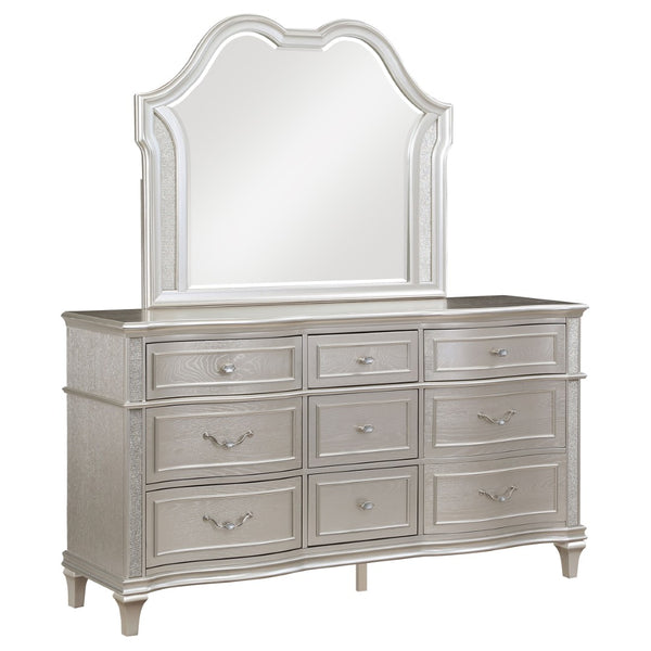 English Elm Colwood Nine Drawer Dresser with Beveled Mirror Silver Oak Glam Bedroom Storage B062S02077