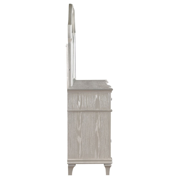 English Elm Colwood Nine Drawer Dresser with Beveled Mirror Silver Oak Glam Bedroom Storage B062S02077