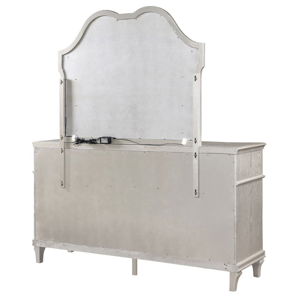 English Elm Colwood Nine Drawer Dresser with Beveled Mirror Silver Oak Glam Bedroom Storage B062S02077