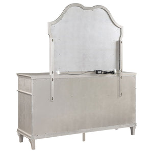 English Elm Colwood Nine Drawer Dresser with Beveled Mirror Silver Oak Glam Bedroom Storage B062S02077