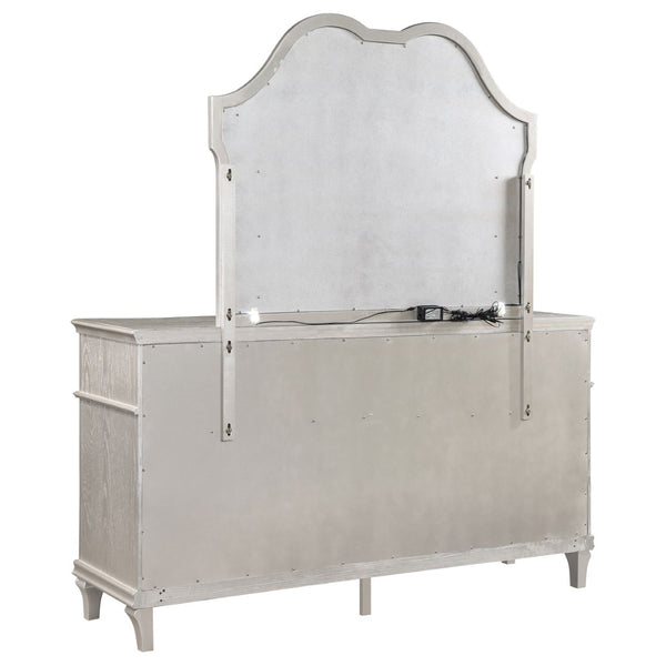 English Elm Colwood Nine Drawer Dresser with Beveled Mirror Silver Oak Glam Bedroom Storage B062S02077