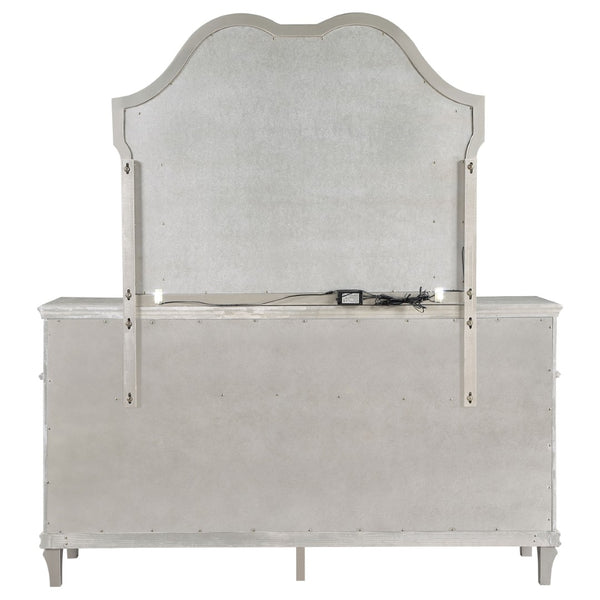 English Elm Colwood Nine Drawer Dresser with Beveled Mirror Silver Oak Glam Bedroom Storage B062S02077