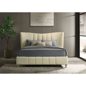 English Elm Michelson Ivory Velvet Queen Bed Channel Tufted Headboard with Polished Gold Legs B062S02078