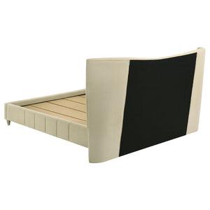 English Elm Michelson Ivory Velvet Queen Bed Channel Tufted Headboard with Polished Gold Legs B062S02078