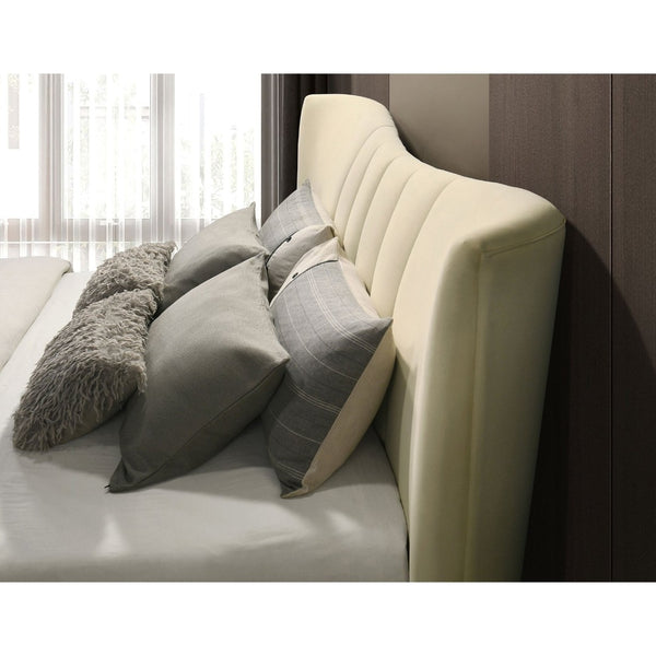 English Elm Michelson Ivory Velvet Queen Bed Channel Tufted Headboard with Polished Gold Legs B062S02078