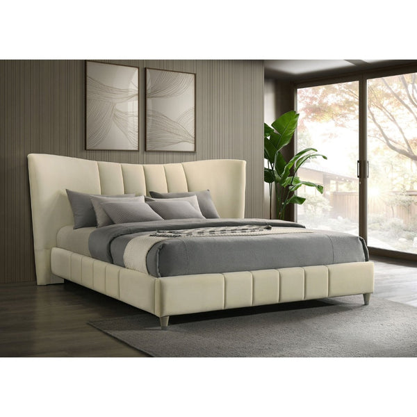 English Elm Michelson Velvet Platform Bed Wave Headboard Channel Tufted Gold Legs Master Suite B062S02079