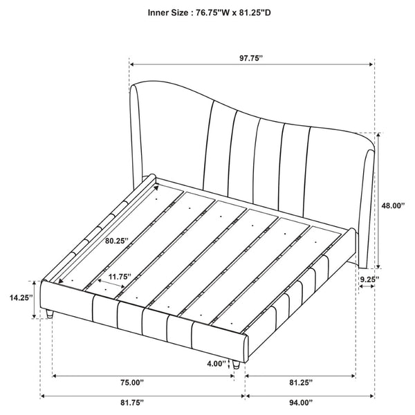 English Elm Michelson Velvet Platform Bed Wave Headboard Channel Tufted Gold Legs Master Suite B062S02079