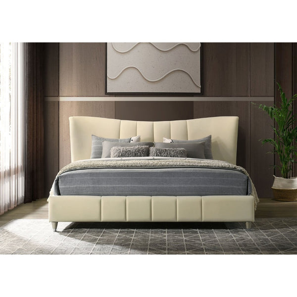 English Elm Michelson Velvet Platform Bed Wave Headboard Channel Tufted Gold Legs Master Suite B062S02079