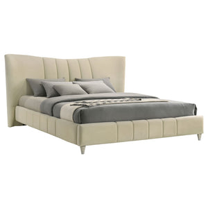 English Elm Michelson Velvet Platform Bed Wave Headboard Channel Tufted Gold Legs Master Suite B062S02079