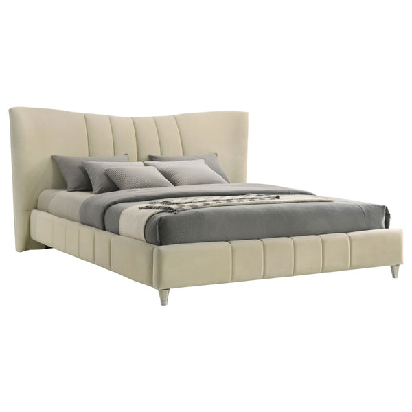 English Elm Michelson Velvet Platform Bed Wave Headboard Channel Tufted Gold Legs Master Suite B062S02079