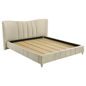 English Elm Michelson Velvet Platform Bed Wave Headboard Channel Tufted Gold Legs Master Suite B062S02079