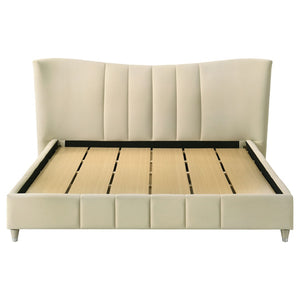 English Elm Michelson Velvet Platform Bed Wave Headboard Channel Tufted Gold Legs Master Suite B062S02079