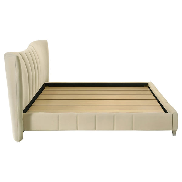English Elm Michelson Velvet Platform Bed Wave Headboard Channel Tufted Gold Legs Master Suite B062S02079