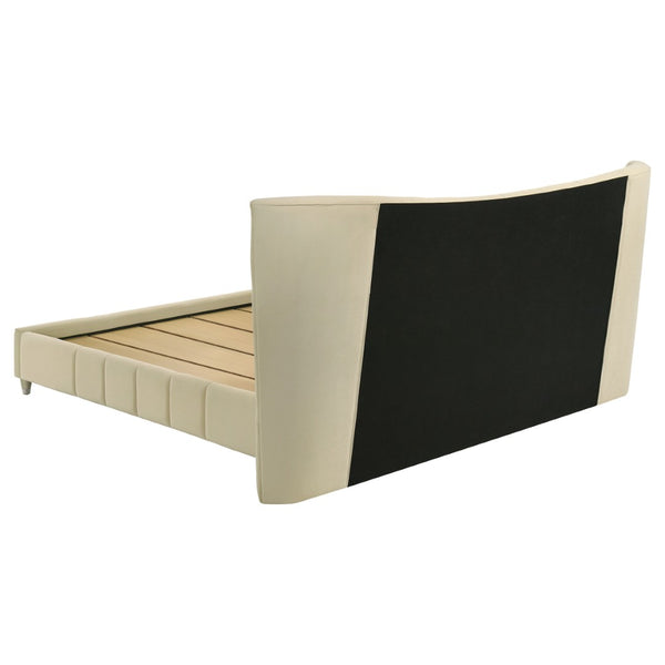English Elm Michelson Velvet Platform Bed Wave Headboard Channel Tufted Gold Legs Master Suite B062S02079