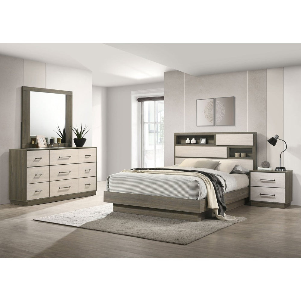English Elm Edmondson Four Piece Eastern King Bedroom Set with Bookcase Headboard in Grey Oak B062S02081