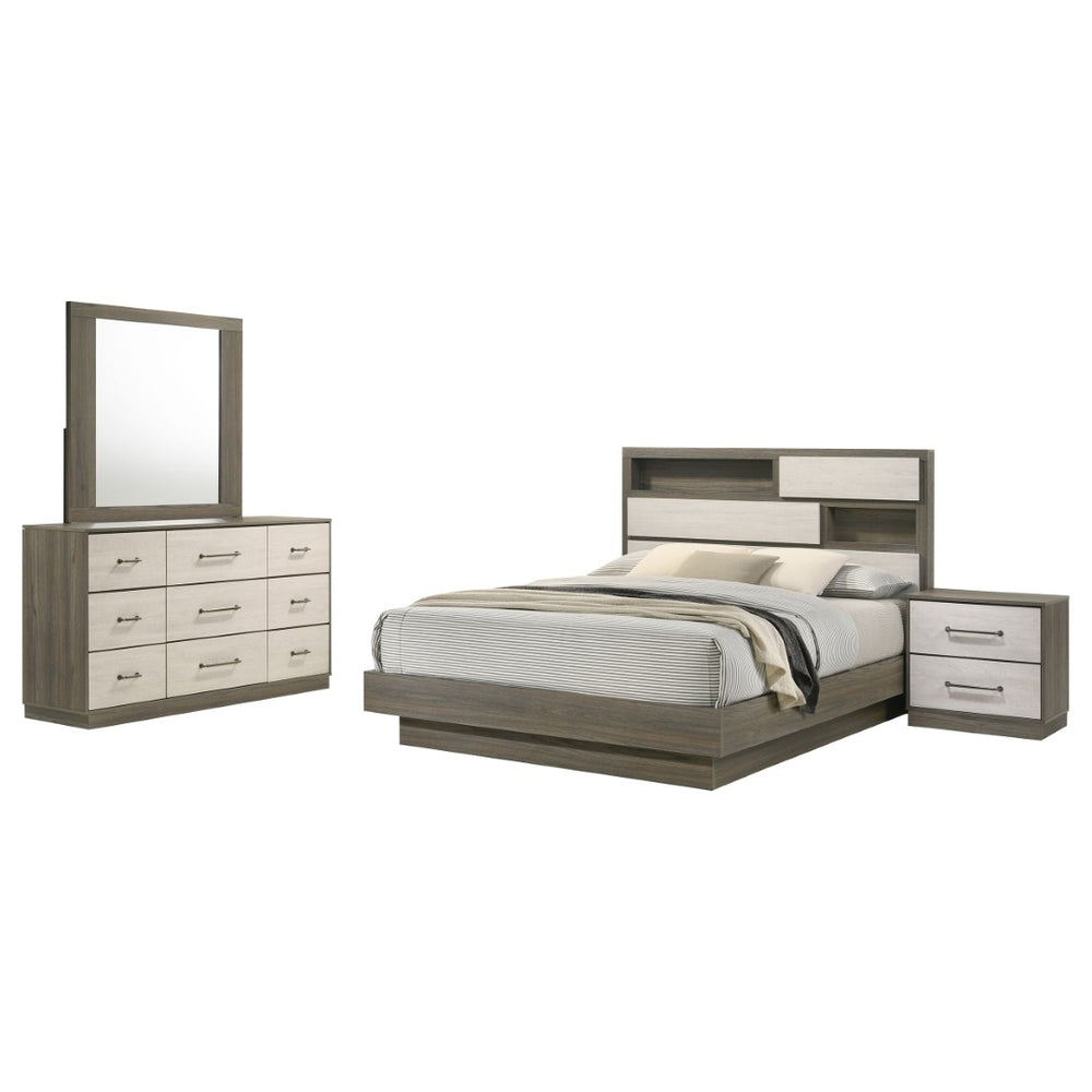 English Elm Edmondson Four Piece Eastern King Bedroom Set with Bookcase Headboard in Grey Oak B062S02081