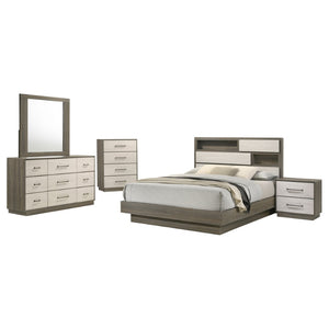 English Elm Edmondson Two-Tone Oak Platform Bedroom Set with Bookcase Headboard and Storage B062S02082