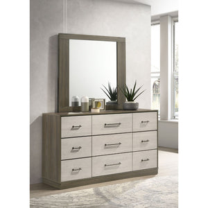 English Elm Edmondson Nine Drawer Dresser with Mirror Two Tone Oak Finish Modern Bedroom Storage B062S02083