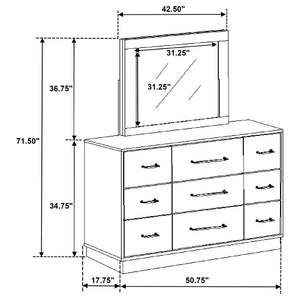English Elm Edmondson Nine Drawer Dresser with Mirror Two Tone Oak Finish Modern Bedroom Storage B062S02083