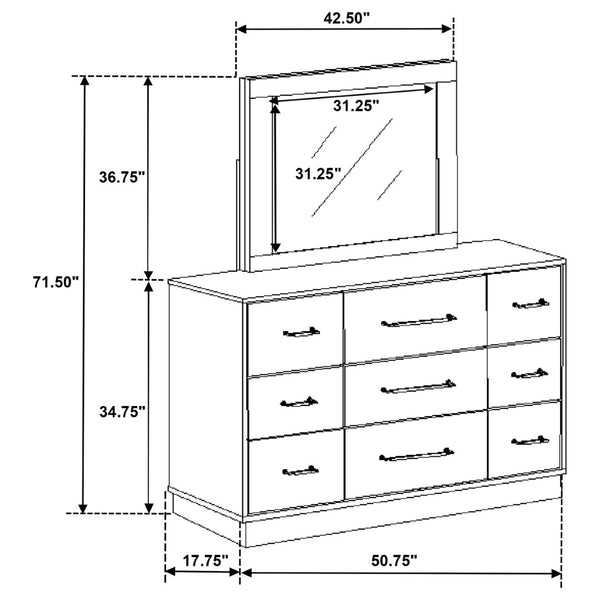 English Elm Edmondson Nine Drawer Dresser with Mirror Two Tone Oak Finish Modern Bedroom Storage B062S02083