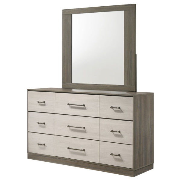English Elm Edmondson Nine Drawer Dresser with Mirror Two Tone Oak Finish Modern Bedroom Storage B062S02083